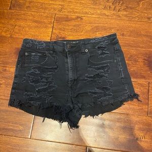 AE distressed black jean shorts